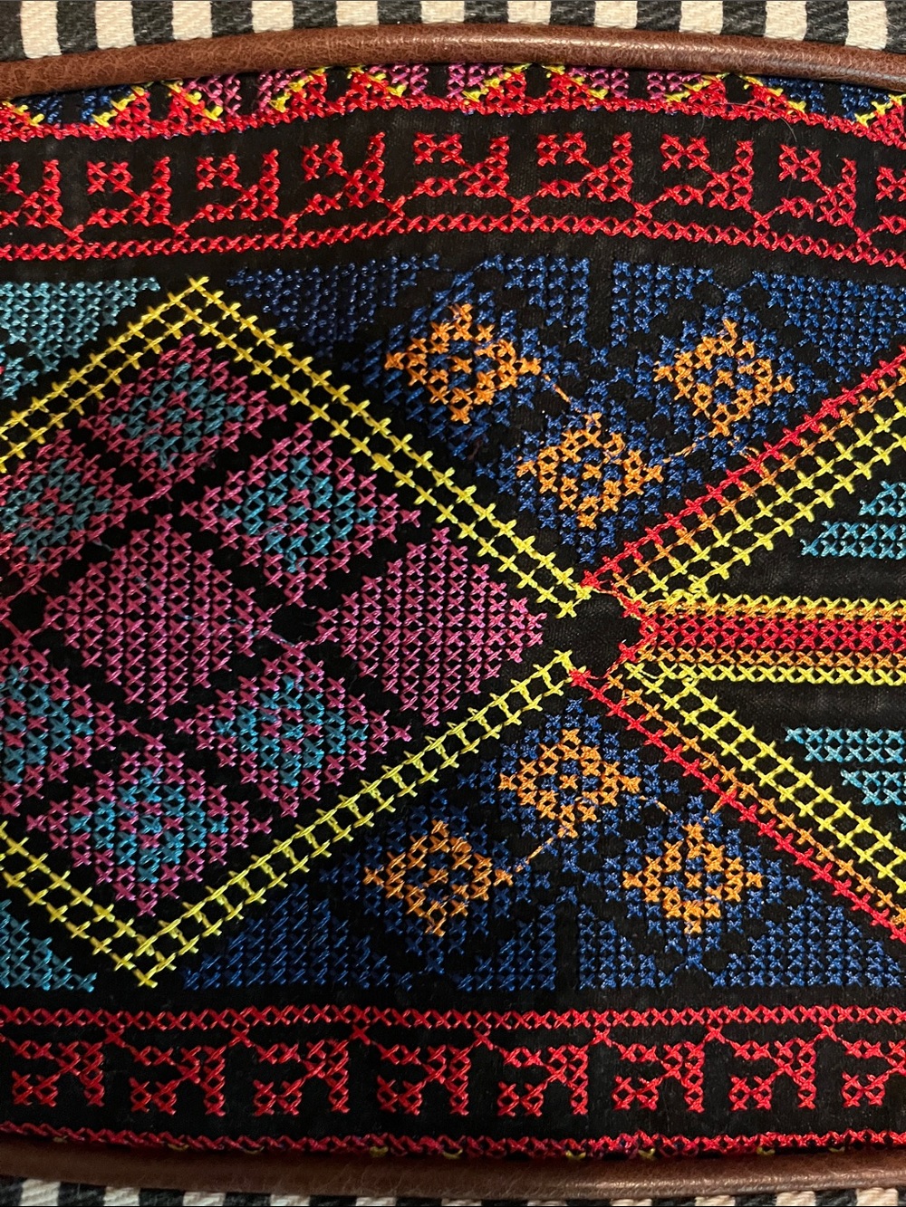 Striped Black & Multi-Color Embroidered Crossbody Bag - Picture 5 of 9